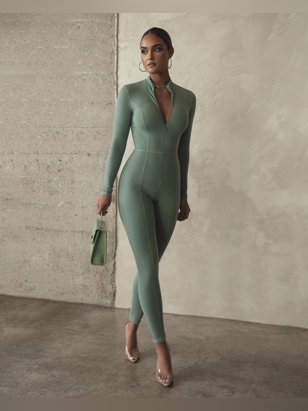 JLUX LABEL Black Zip-Front Long-Sleeve Jumpsuit